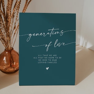 Boho Teal Blue Generations of Love Wedding Pedestal Sign