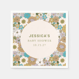 Boho Teal Brown Floral Cute Baby Shower Custom Napkin