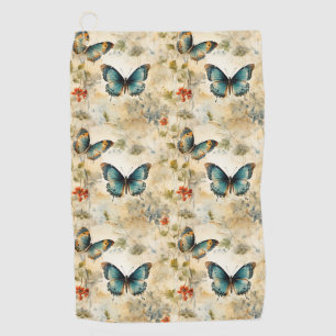 Boho Teal Butterfly Botanical Garden Print Golf Towel