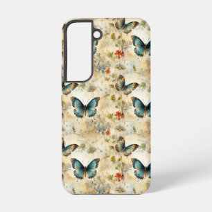 Boho Teal Butterfly Botanical Garden Print Samsung Galaxy Case