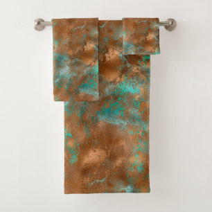 Boho Teal Copper Grunge Bath Towel Set