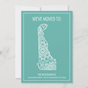 Boho Teal Floral Mandala Delaware State Moving Announcement