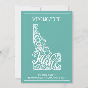 Boho Teal Floral Mandala Idaho State Moving Announcement