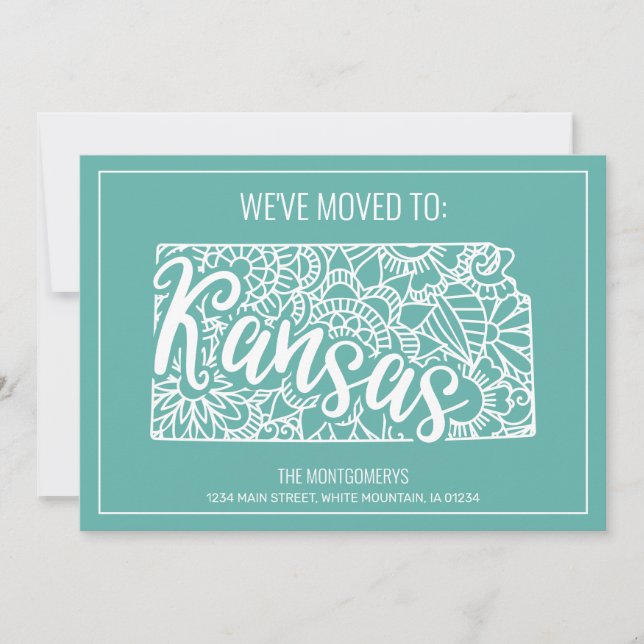 Boho Teal Floral Mandala Kansas State Moving Announcement (Front)