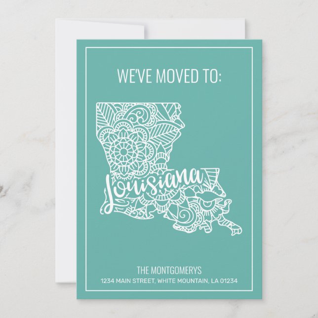 Boho Teal Floral Mandala Louisiana State Moving Announcement (Front)