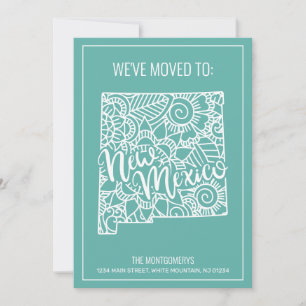 Boho Teal Floral Mandala New Mexico State Moving Announcement