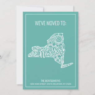 Boho Teal Floral Mandala New York State Moving Announcement