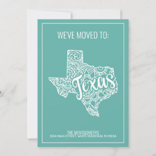 Boho Teal Floral Mandala Texas State Moving Announcement