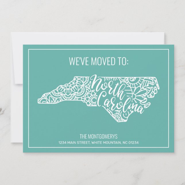 Boho Teal Floral North Carolina State Moving Announcement (Front)