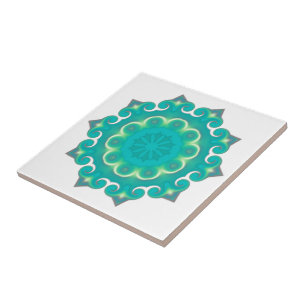 Boho Teal Mandala Kaleidoscope Winter Snowflake Tile
