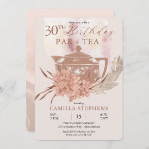 Boho Teapot Hydrangeas Pampas 30th Birthday Party  Invitation
