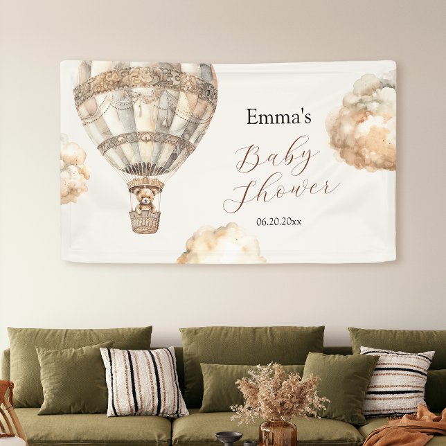 Boho Teddy Bear Air Balloon Clouds Baby Shower Banner (Boho Teddy Bear Air Balloon Clouds Baby Shower Banner)