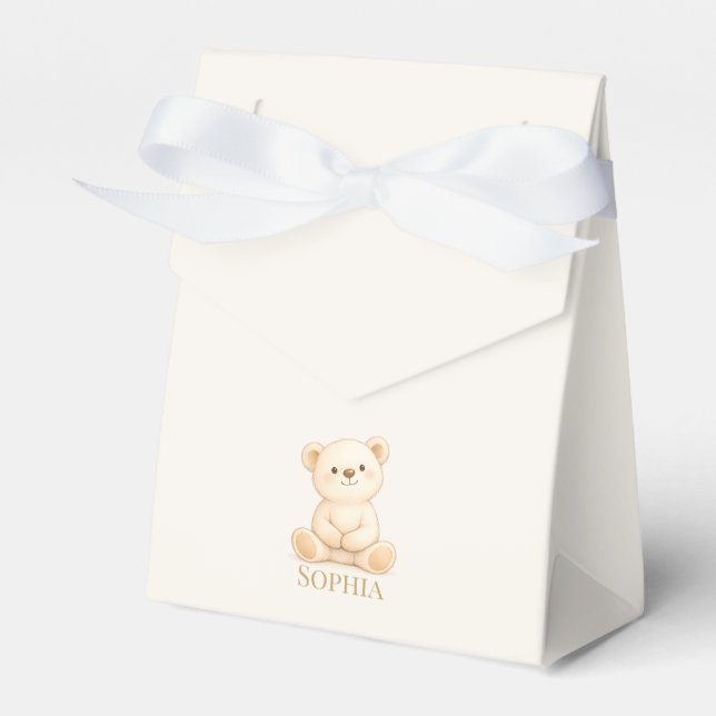Boho Teddy Bear Baby Shower Favour Box (Front Side)