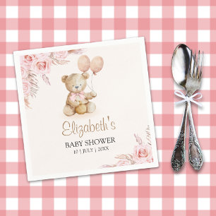 Boho Teddy Bear Baby Shower Girl Napkin