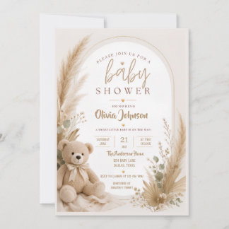 Boho Teddy Bear Baby Shower Invitation