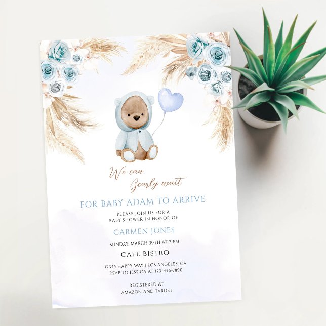 Boho Teddy Bear Baby Shower Invitation (Creator Uploaded)