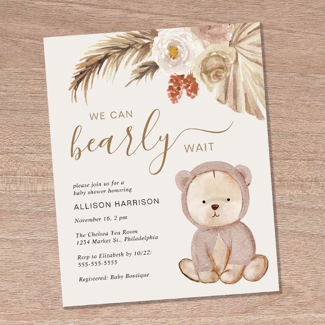 Boho Teddy Bear Baby Shower Invitation (Creator Uploaded)