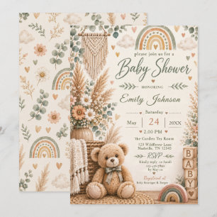 Boho Teddy Bear Baby Shower Invitation