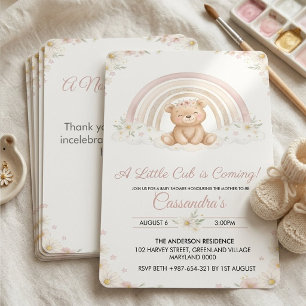 Boho Teddy Bear Baby Shower, Little Cub is coming Invitation