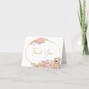 Boho Teddy Bear Baby Shower or Birthday Thank You Card