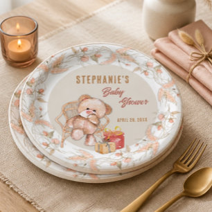 Boho Teddy Bear Baby Shower Paper Plate