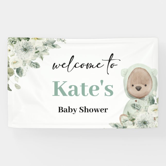 Boho Teddy Bear Bearly Wait Baby Shower Backdrop Banner (Horizontal)