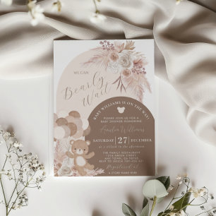 Boho Teddy Bear Bearly Wait Baby Shower Brown Invitation