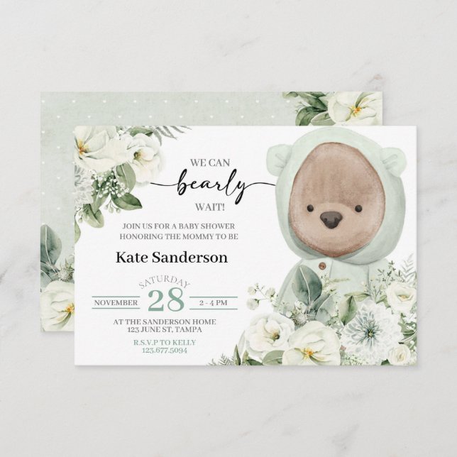 Boho Teddy Bear Bearly Wait Baby Shower Invitation (Front/Back)