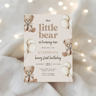 Boho Teddy Bear Beary First 1st Birthday Party Invitation