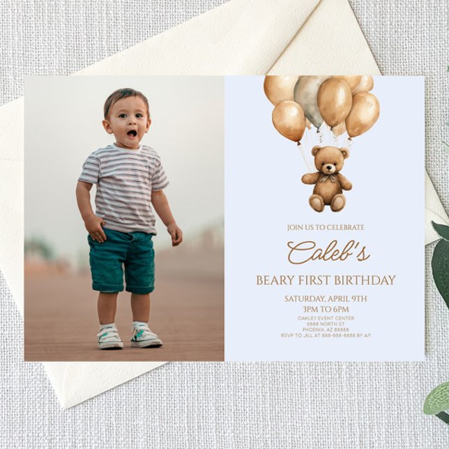 Boho Teddy Bear Beary First 1st Birthday Party Invitation (Creator Uploaded)