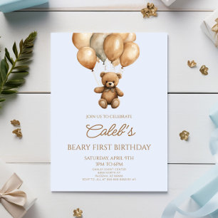Boho Teddy Bear Beary First 1st Birthday Party Invitation