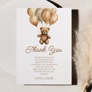 Boho Teddy Bear Beary First 1st Birthday Party Thank You Card