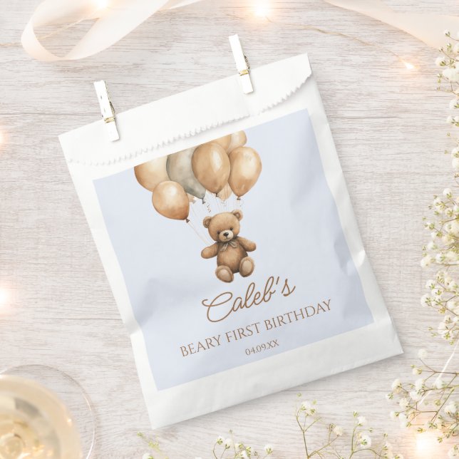 Boho Teddy Bear Beary First Birthday Party Favour Bag (Clipped)