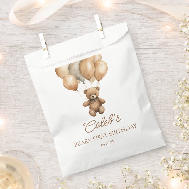 Boho Teddy Bear Beary First Birthday Party Favour Bag (Clipped)