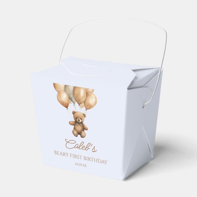 Boho Teddy Bear Beary First Birthday Party Favour Box (Front Side)