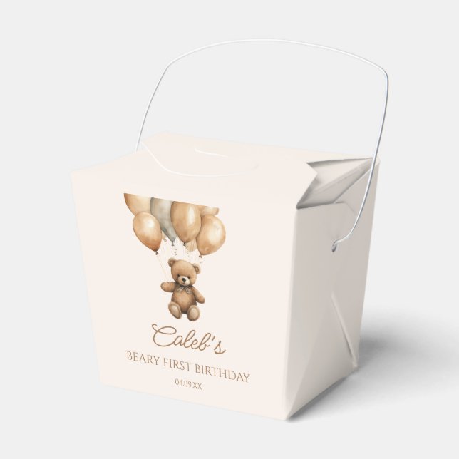 Boho Teddy Bear Beary First Birthday Party Favour Box (Front Side)