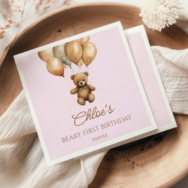 Boho Teddy Bear Beary First Birthday Party Napkin (Creator Uploaded)