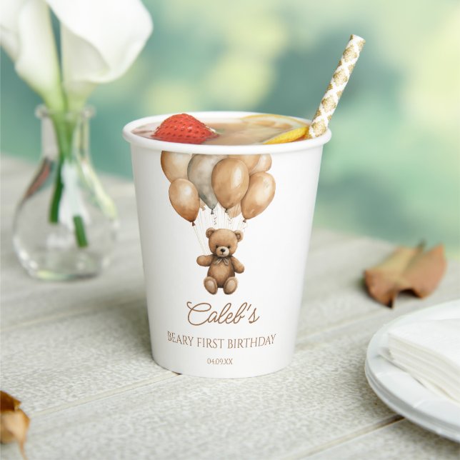 Boho Teddy Bear Beary First Birthday Party Paper Cups (Insitu)