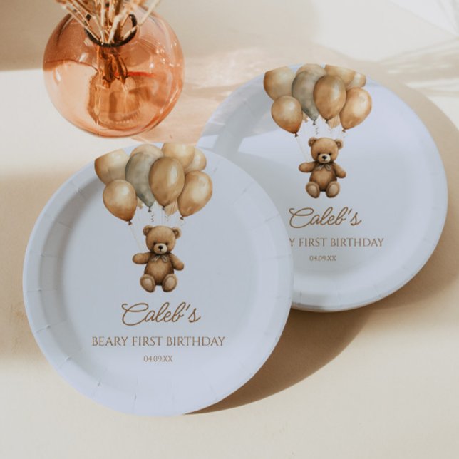 Boho Teddy Bear Beary First Birthday Party Paper Plate (Creator Uploaded)