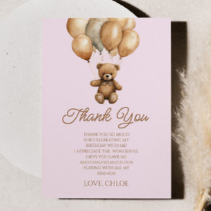 Boho Teddy Bear Beary First Birthday Party Thank You Card