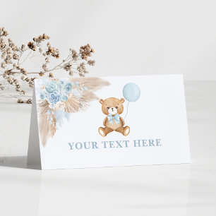 Boho Teddy Bear Blue Balloon Food Tents Place Card