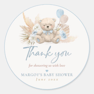 Boho Teddy Bear Blue Bearly Wait Baby Shower Favou Classic Round Sticker