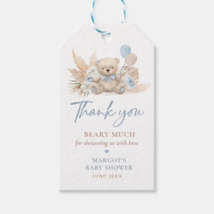 Boho Teddy Bear Blue Bearly Wait Baby Shower Favou Gift Tags