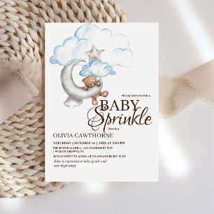 Boho Teddy Bear Boy Blue Baby Sprinkle Baby Shower Invitation