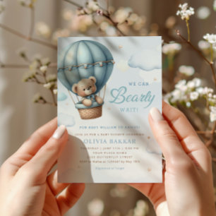 Boho Teddy Bear Boy Blue Bearly Wait Baby Shower Invitation