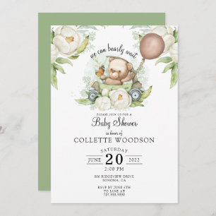 Boho Teddy Bear Brown Sage Green Bearly Wait Invit Invitation