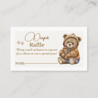 Boho Teddy Bear Diaper Raffle Baby Shower Insert. Enclosure Card