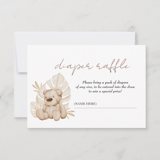 Boho Teddy Bear Diaper Raffle Enclosure Card (Front)