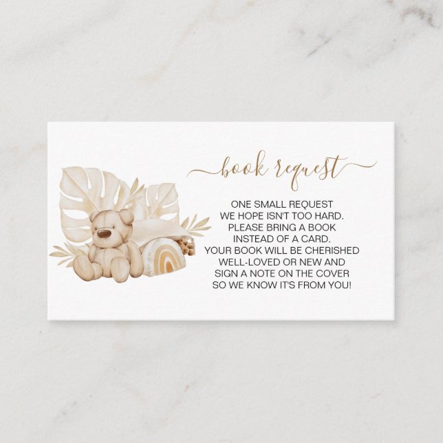 Boho Teddy Bear Gender Neutral Book Request Enclosure Card (Front)