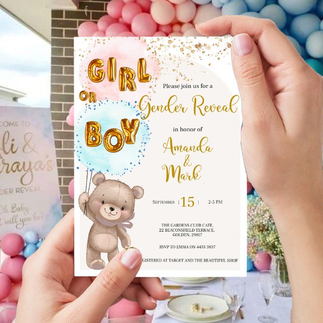 Boho Teddy Bear Gender Reveal Invitation (Creator Uploaded)